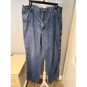 Wrangler Hero Mens Carpenter Jeans 36x34 Medium Wash Blue Denim Workwear 94LSWDV